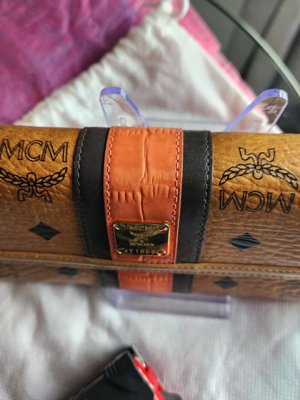 MCM Cognac Monogram Boston satchel 6 pc set EUC
